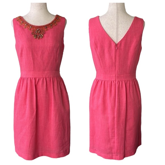 Ellen Tracy Women's Beaded Woven V-Back A-Line Dress - Picture 1 of 14